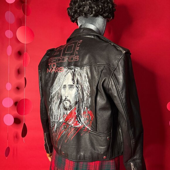 Upcycled Jared Leto Leather Jacket – Limited Vintage Biker Art Piece | Unisex - Picture 8 of 12